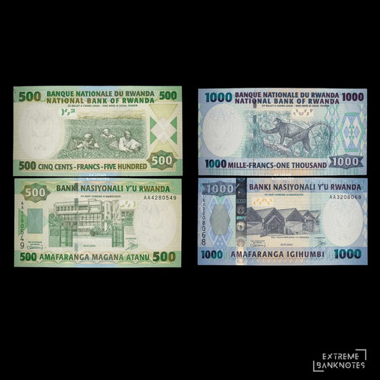 Rwanda 500 & 1000 Francs 2004 P-30 & P-31 UNC – Bundle – all notes in the bundle
