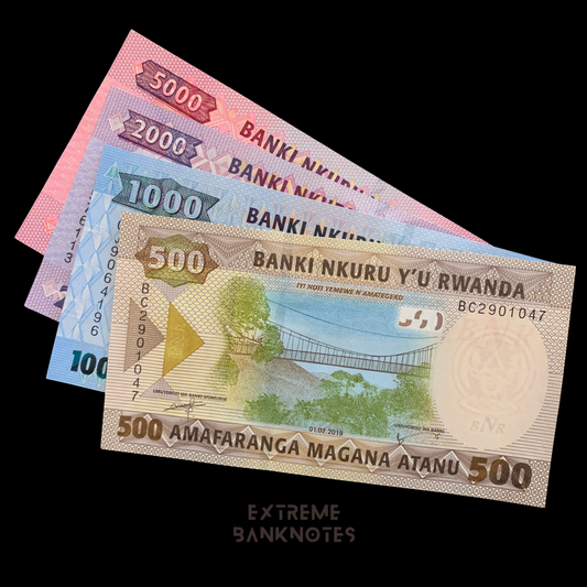 Rwanda modern banknote bundle on black background