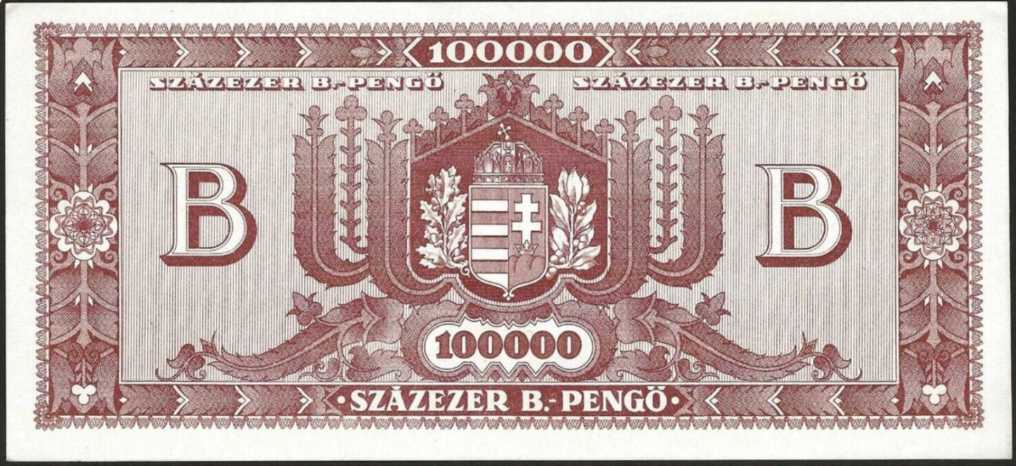 Hungary 100,000,000,000,000,000 pengo 1946 P-133 hyperinflation banknote