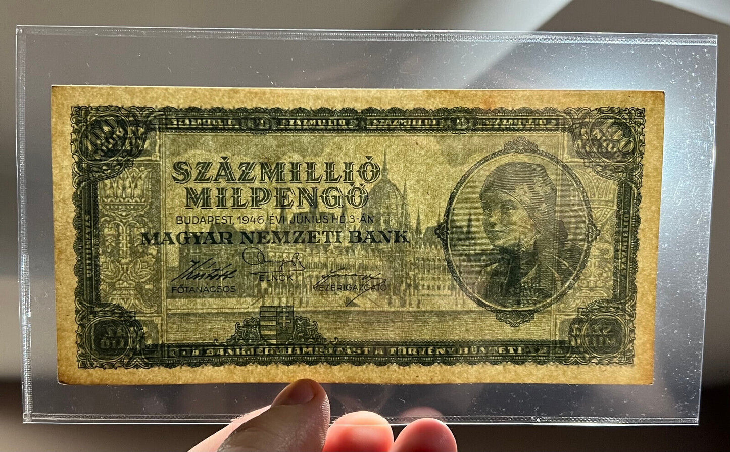 HUNGARY 100,000,000,000,000 Pengo (100 Trillion) 100 million milpengo banknote 1946 P-130