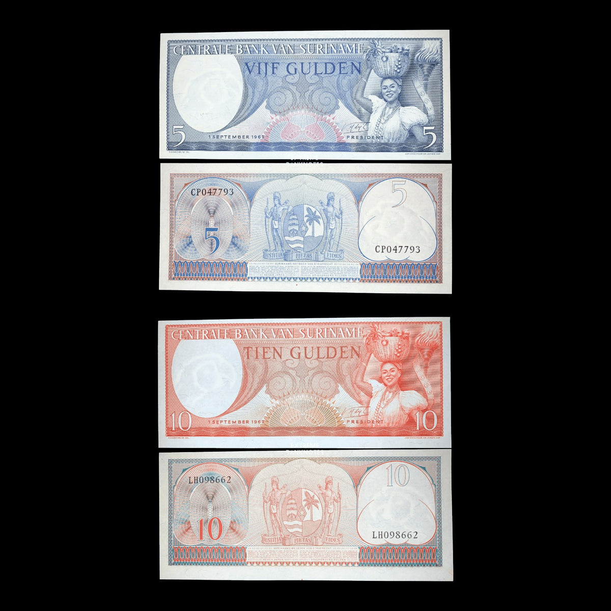 Suriname 5 & 10 Gulden P-120b & P-31 UNC/AUNC – Pair – all notes in the bundle