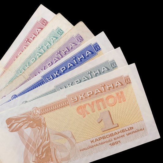 ukrainian banknotes on black background