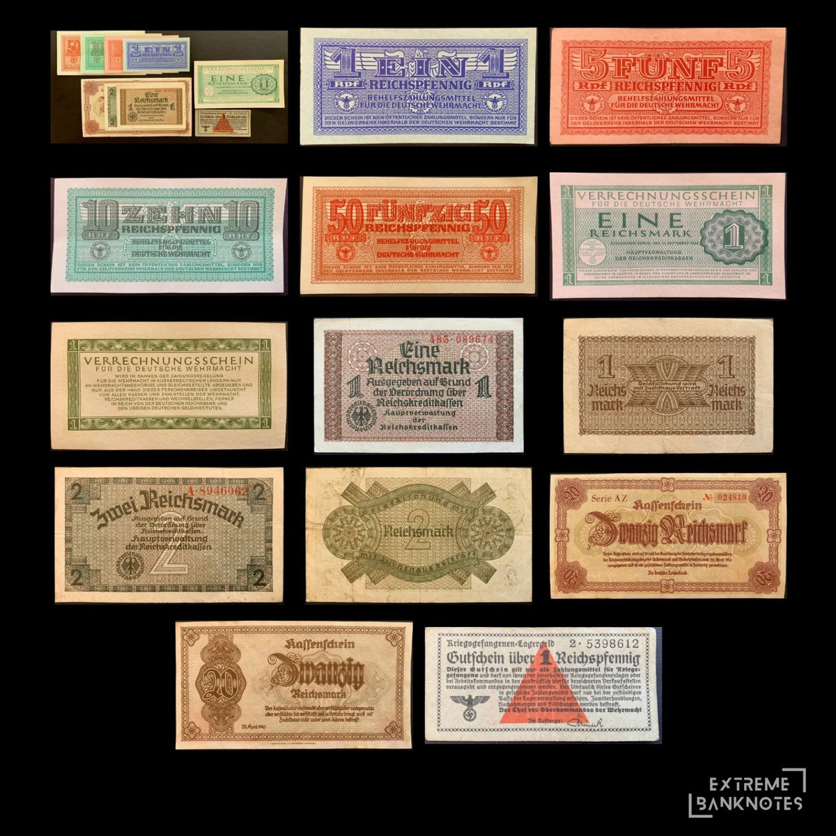 Germany WWII Reichsmark Bundle – all notes in the bundle