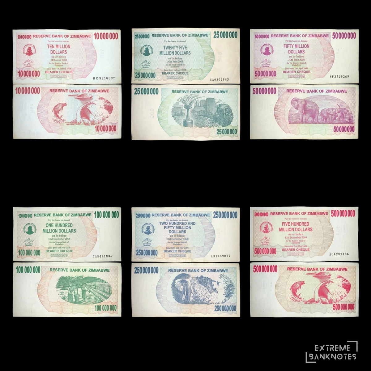 Zimbabwe 2008 Hyperinflation Bearer Cheque Collection – all notes in the bundle