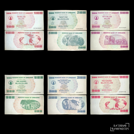 Zimbabwe 2008 Hyperinflation Bearer Cheque Collection – all notes in the bundle